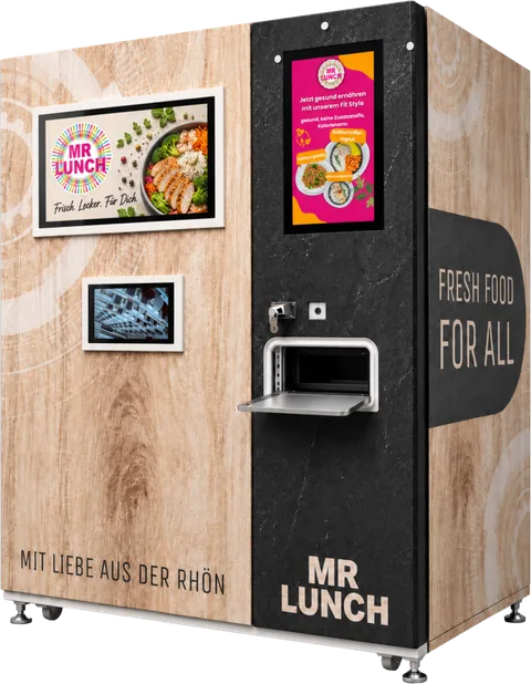 Mr. Lunch Automat in Holzoptik mit schwarzer Front