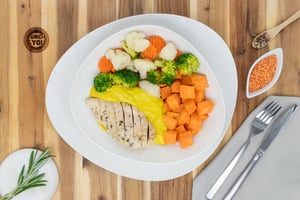 Hähnchen mit Gemüse und Süßkartoffeln